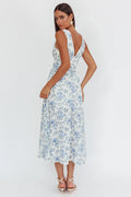 Spring Dawn Basque Waist Maxi Dress Floral Blue