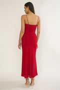 Kamilah Ruched Sheer Waist Maxi Dress Red