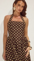 Sammi Halter Midi Dress - Choc/Lemon Polka