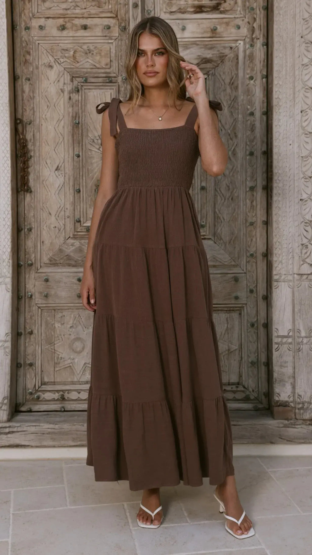 Carlina Tiered Maxi Dress - Chocolate