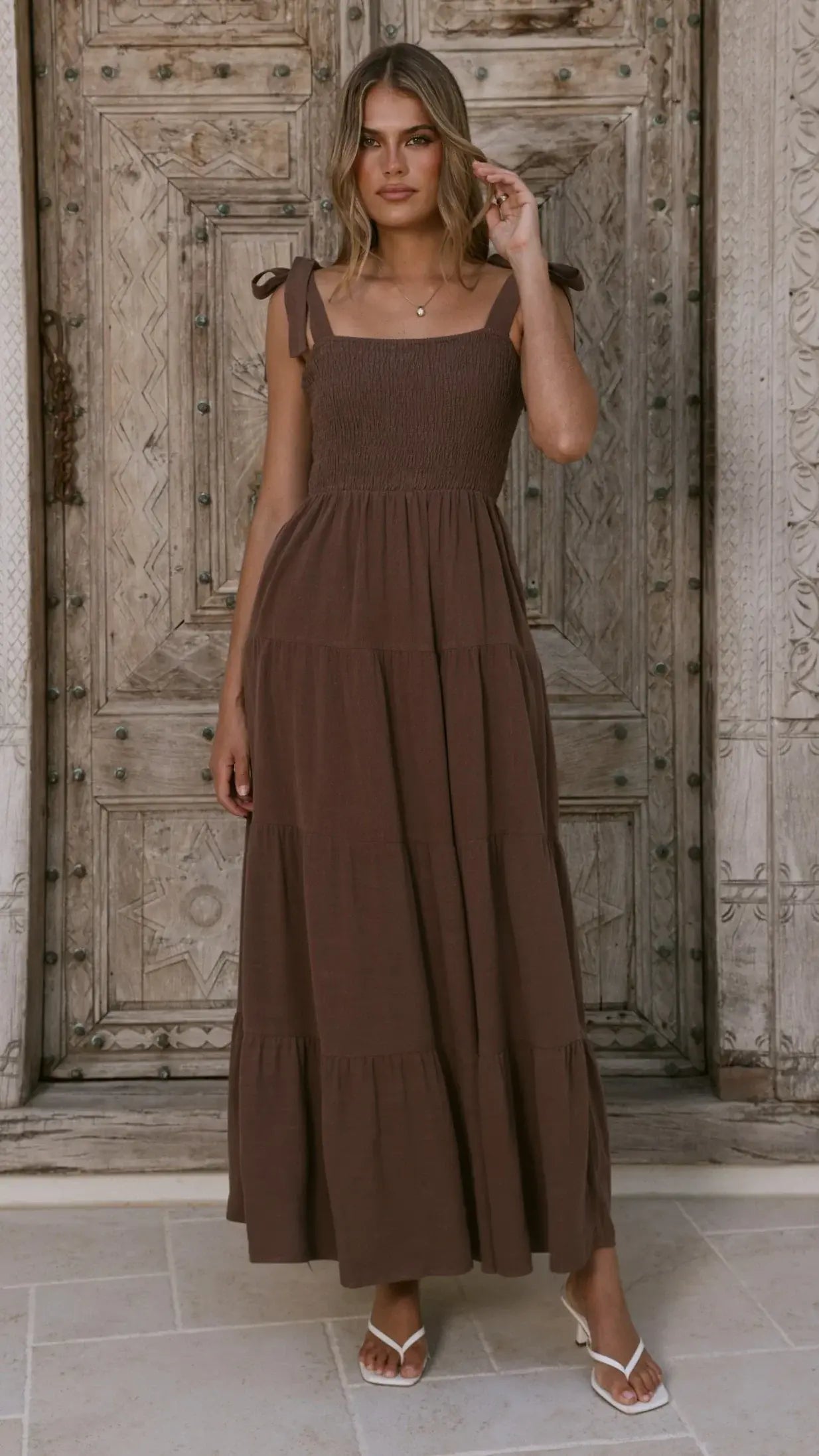 Carlina Tiered Maxi Dress - Chocolate