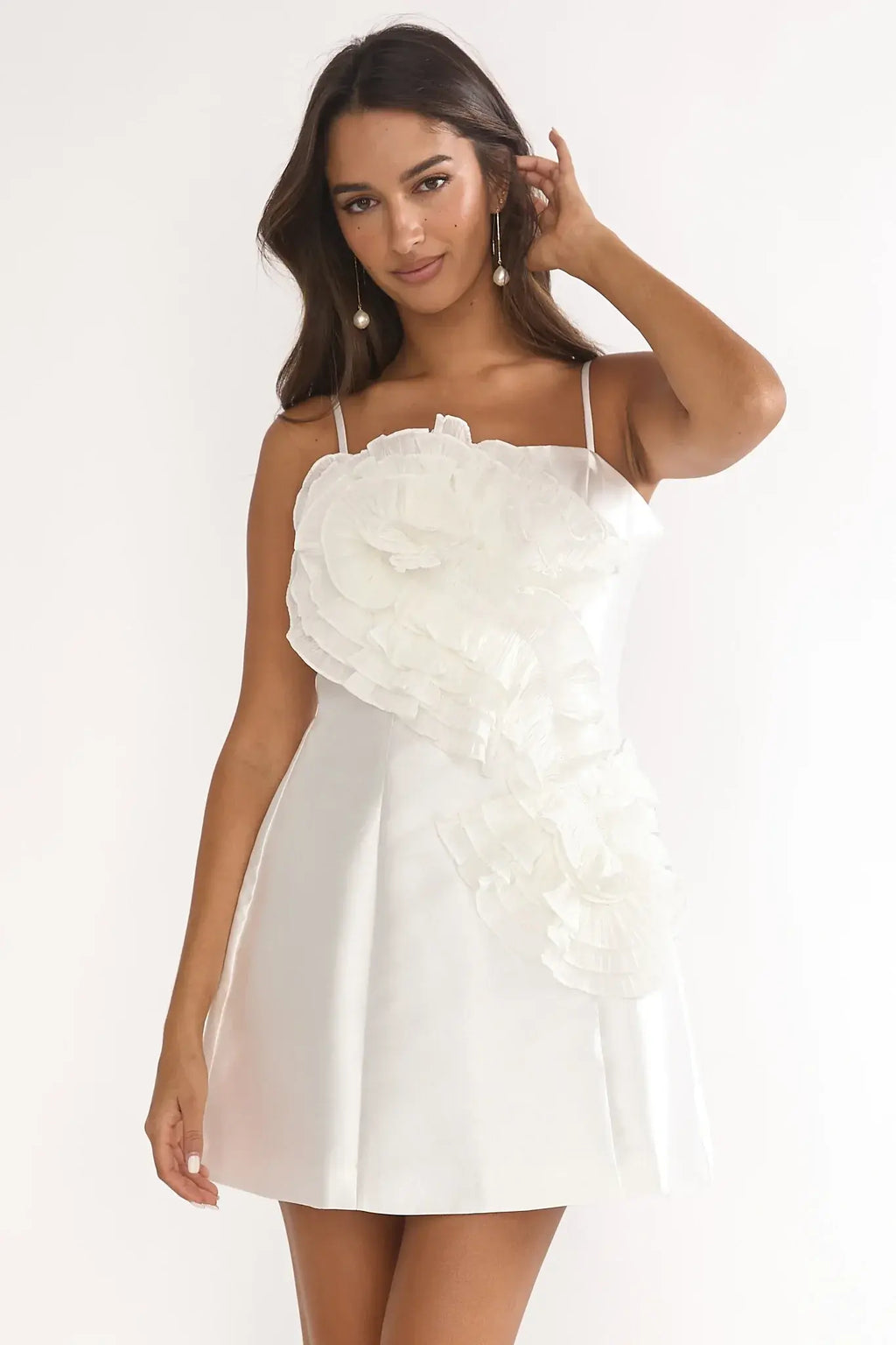 Cosmique 3D Ruffle Design Mini Dress White