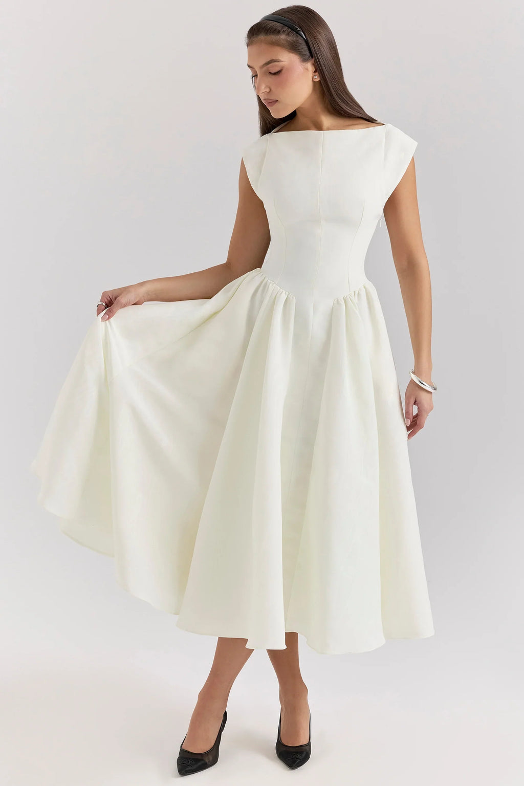 Ivory Moire Satin Midi Dress