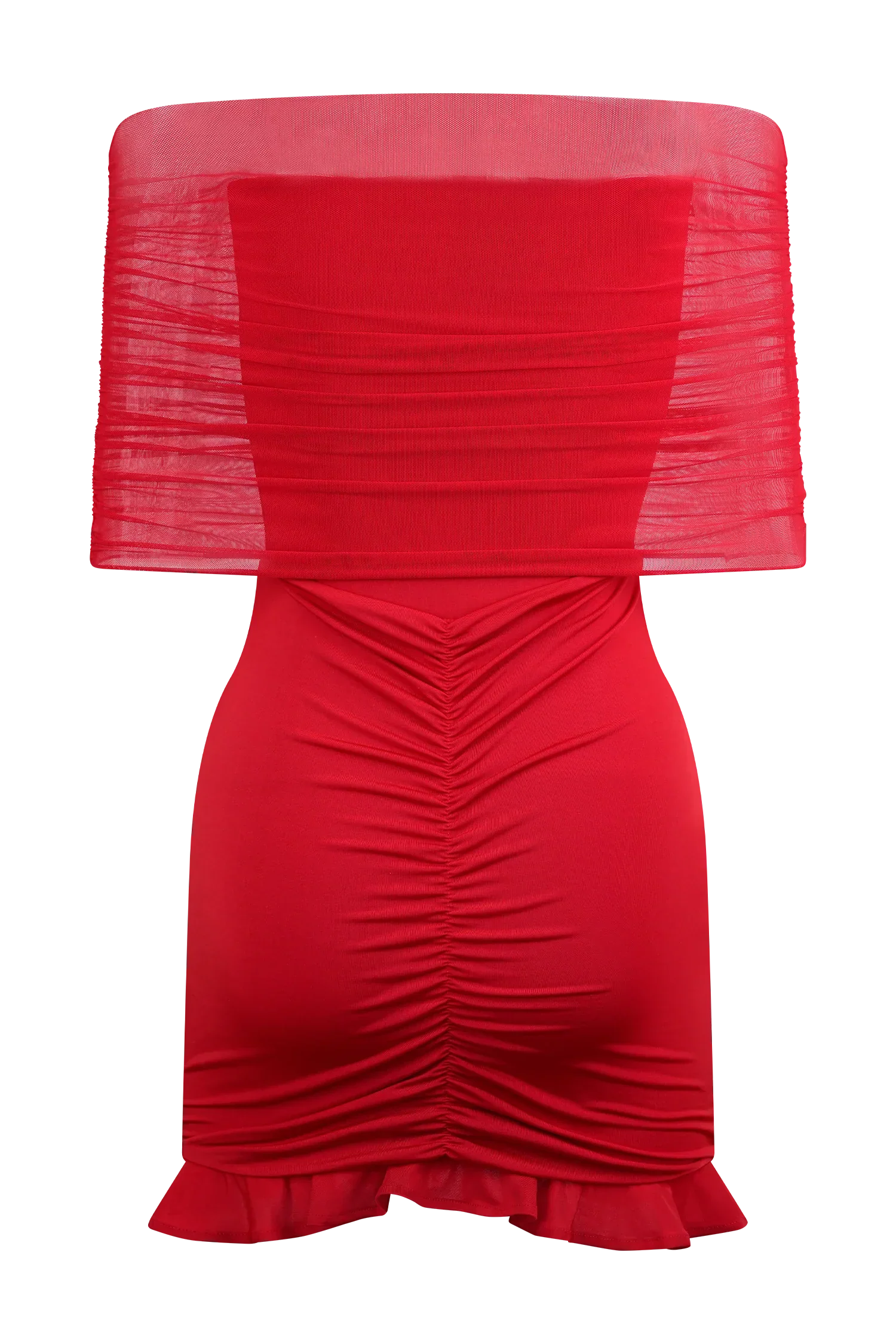 Caspian Slinky And Mesh Off Shoulder Mini Dress - Ruby
