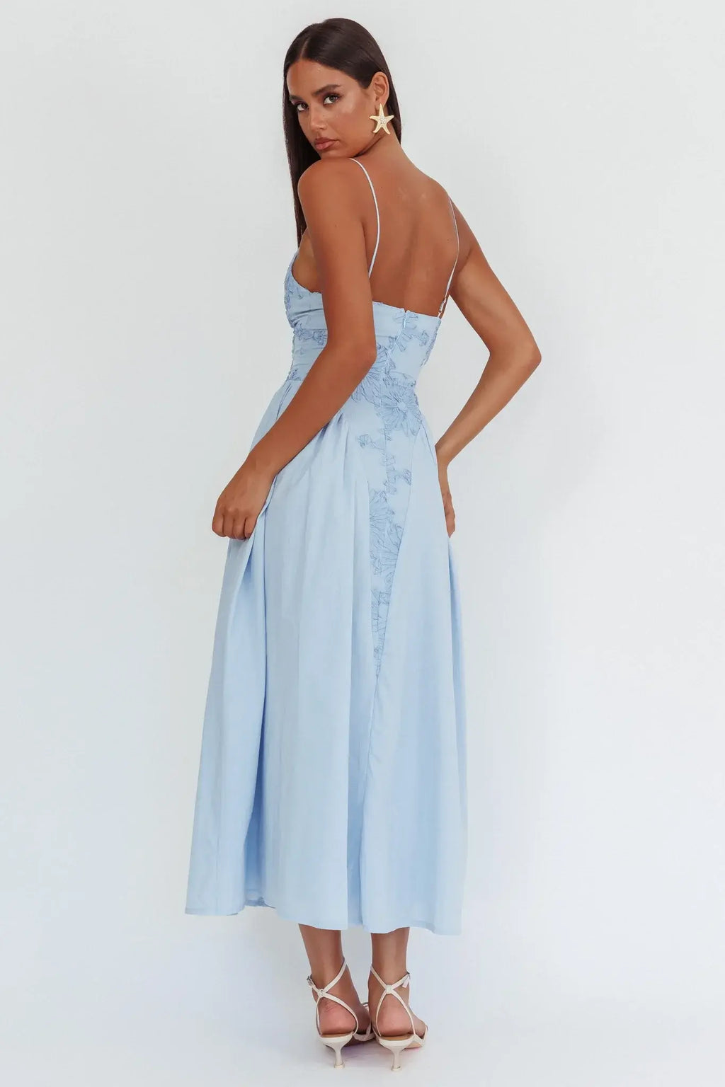 Serifine Floral Embellished Maxi Dress Blue