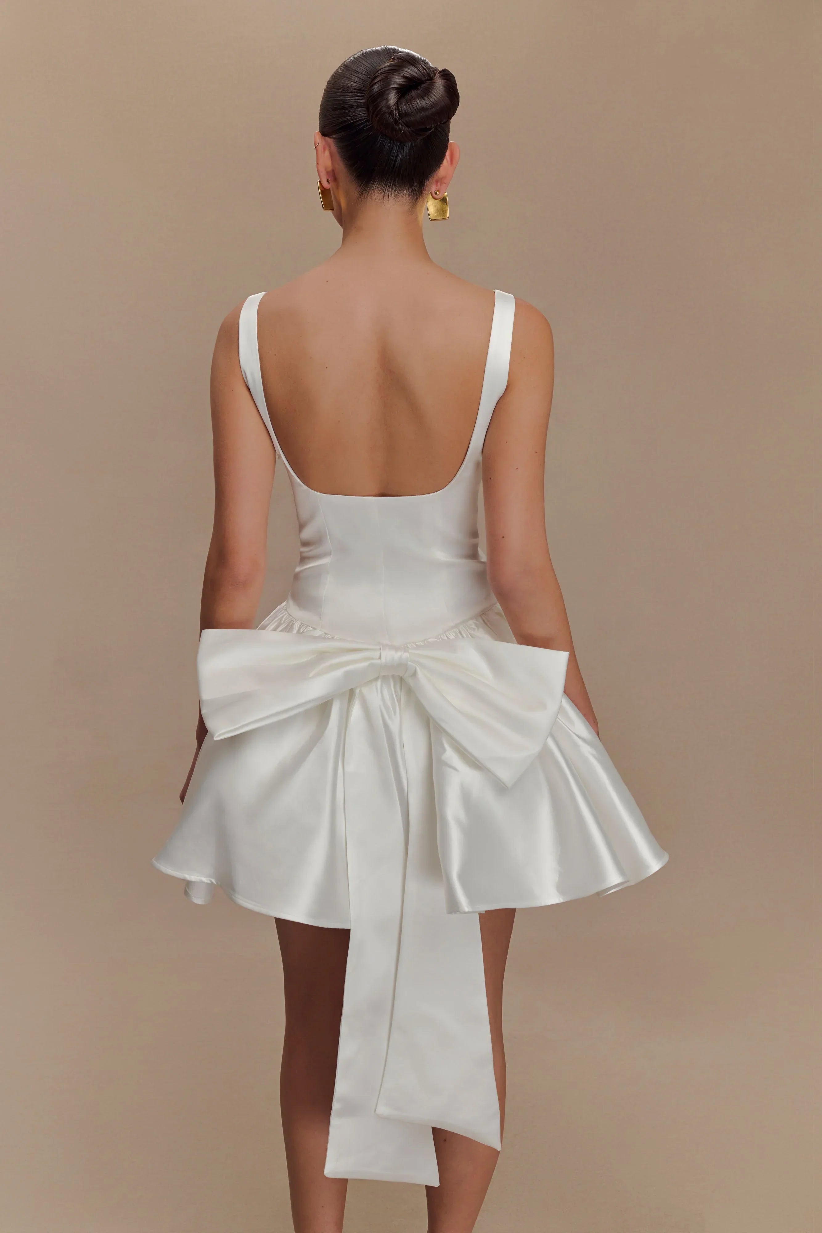 Felicia Satin Mini Dress With Bow - White