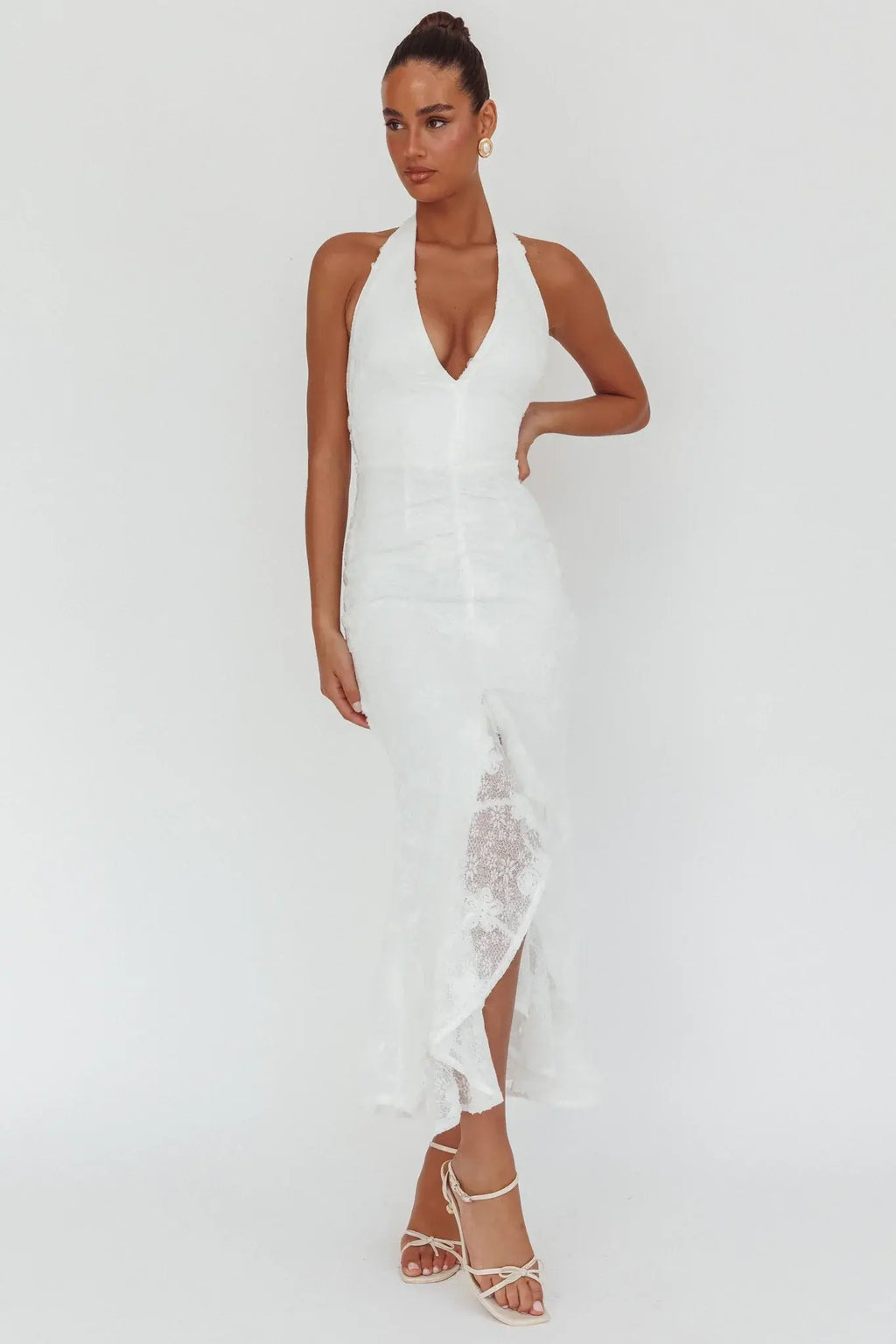 Alisette Halter Split Maxi Dress White