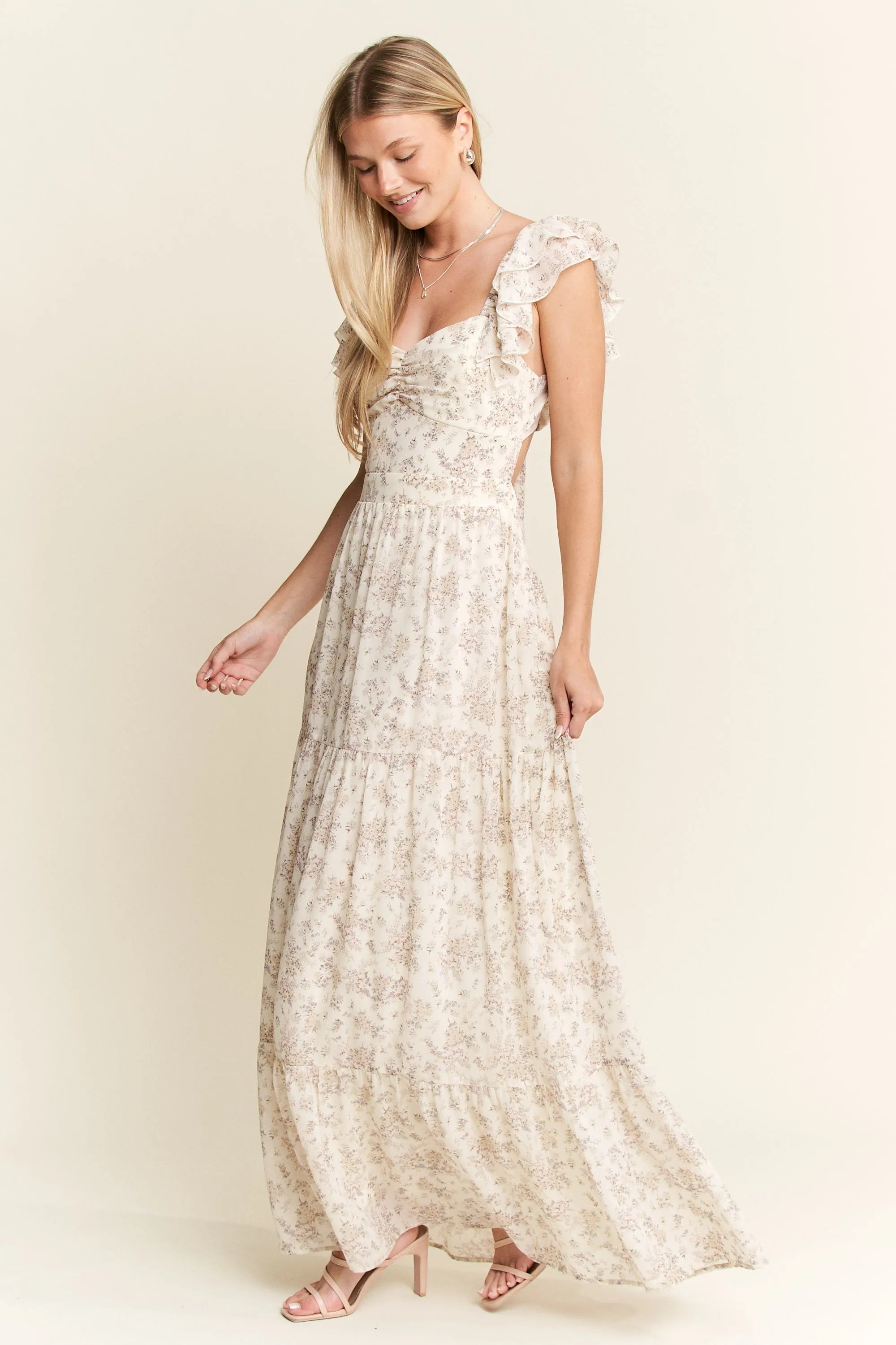 Jade By Jane Full Size Ruffle Sleeve Tiered Maxi Dress Plus Size