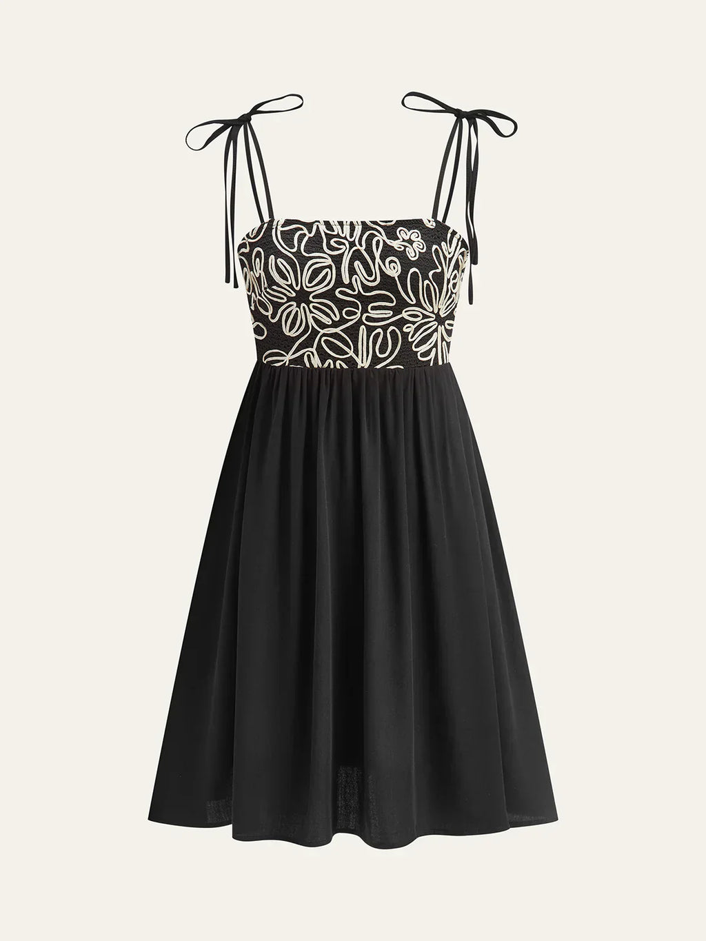 Embroidered Midi Dress With Tie-Up Straps