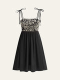 Embroidered Midi Dress With Tie-Up Straps