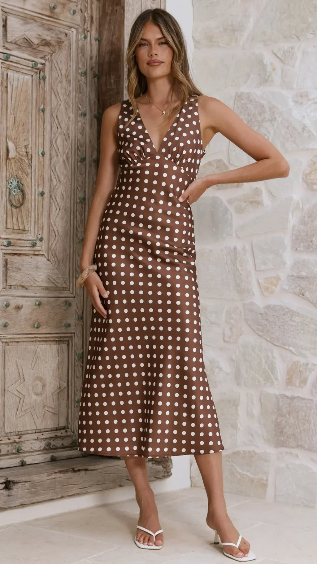 Daphne Maxi Dress - Brown Polka
