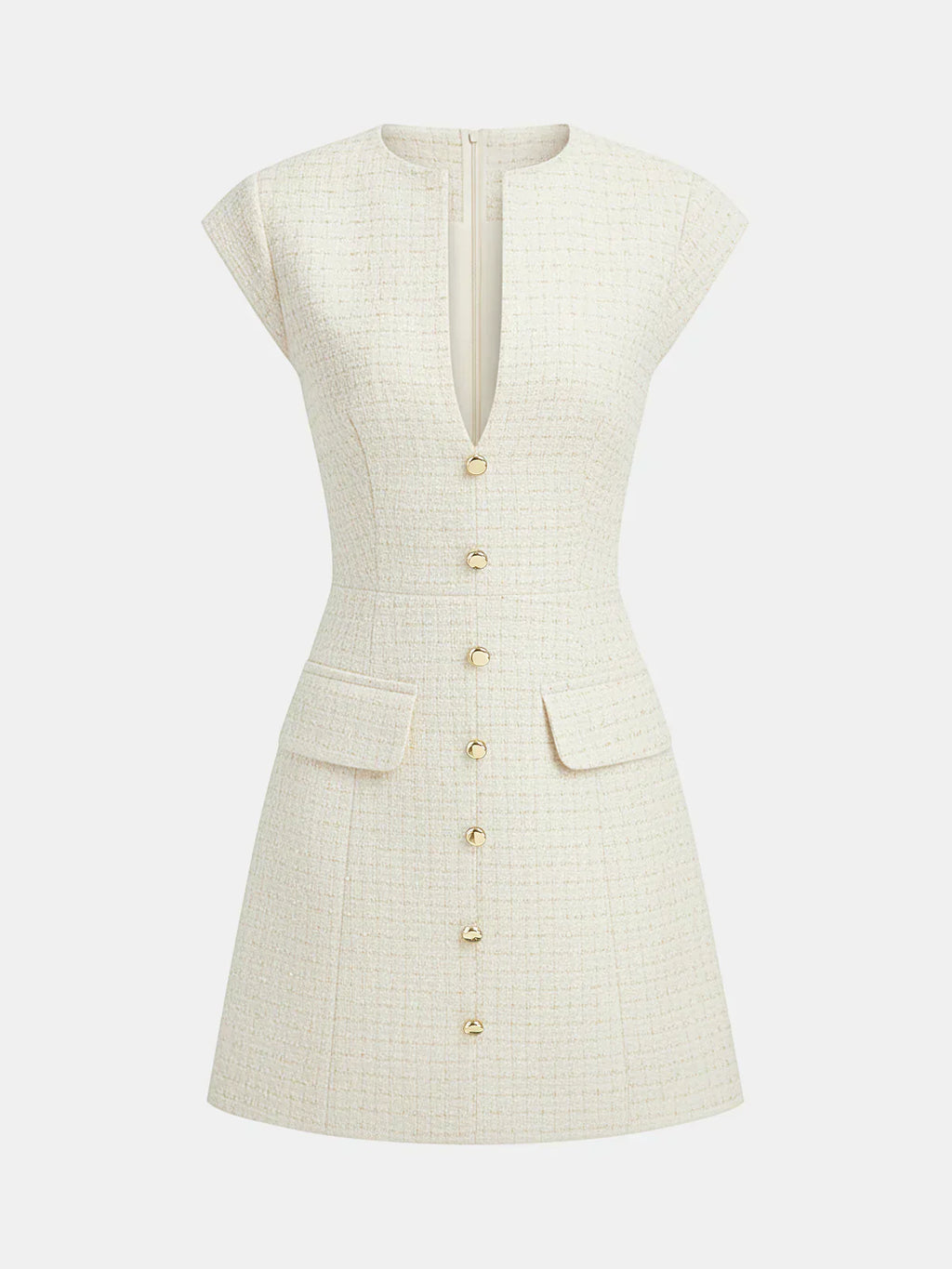 Metal Button Tweed Sleeveless Mini Dress