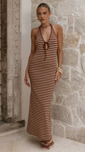Vivien Maxi Dress - Brown/Beige Stripe