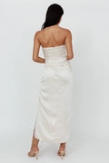 Winter Moon Strapless Lace Trim Midi Dress Champagne