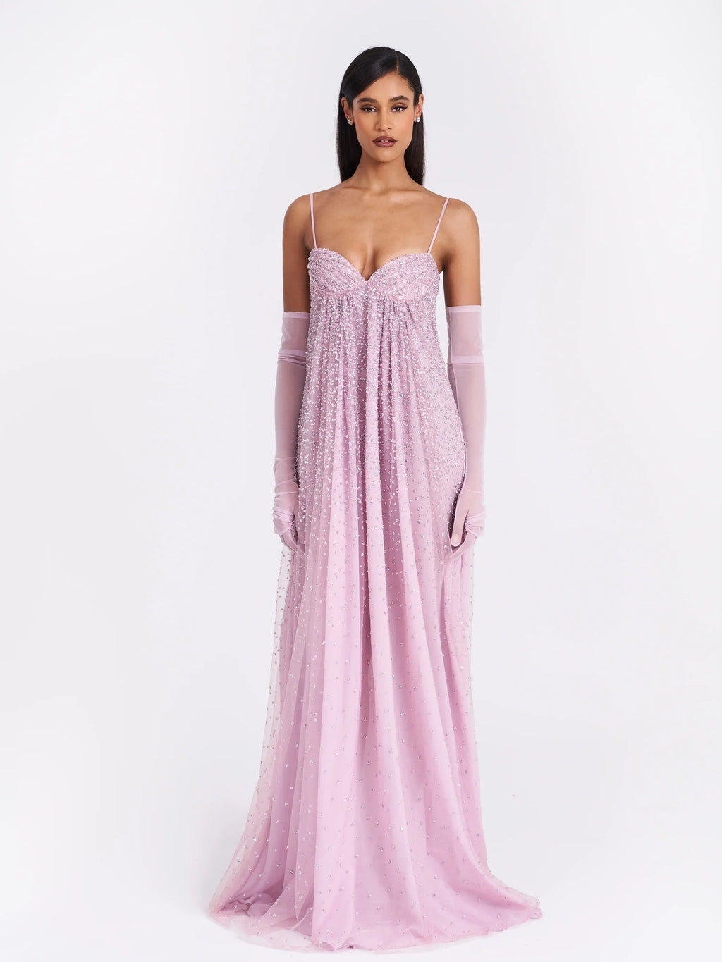 Wallie Pink Rhinestone Embellished Mesh Backless Gown