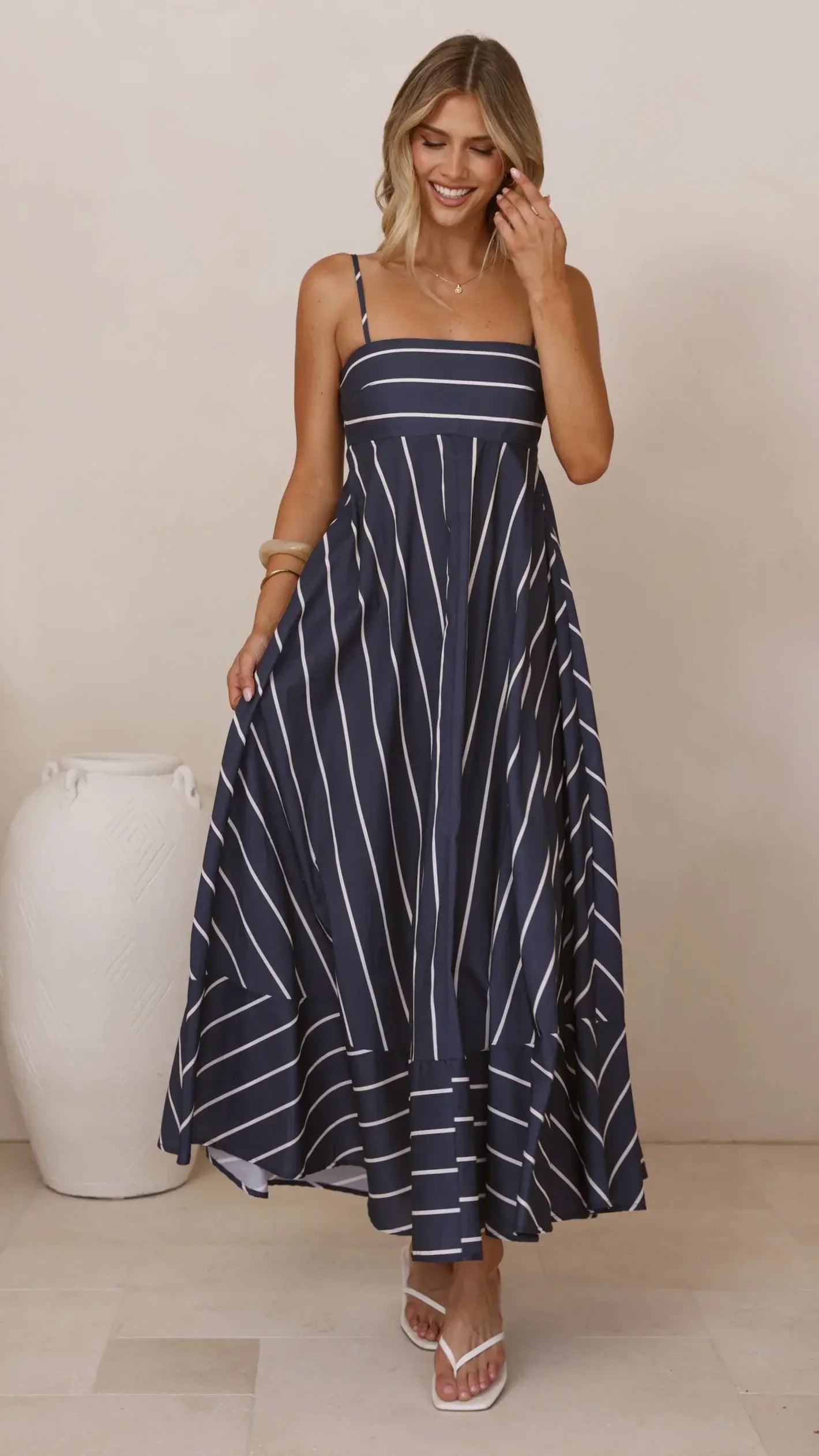Kaethe Maxi Dress - Navy/White Stripe