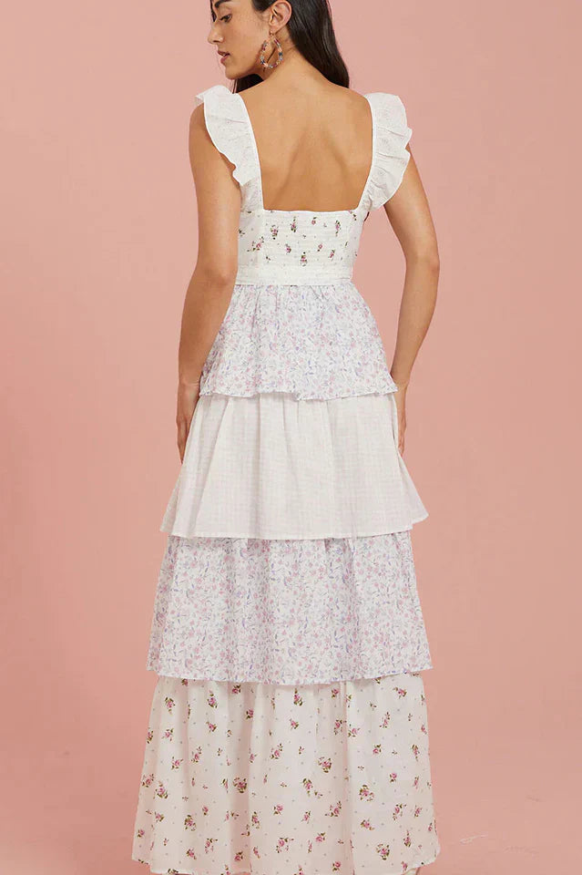 Sweetheart Neck Floral Print Layered Dress