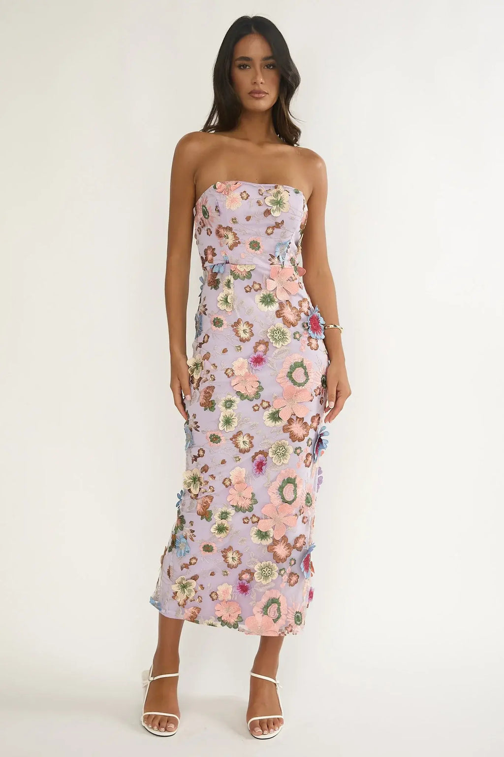 Posetta Strapless Floral Embellished Maxi Dress Purple