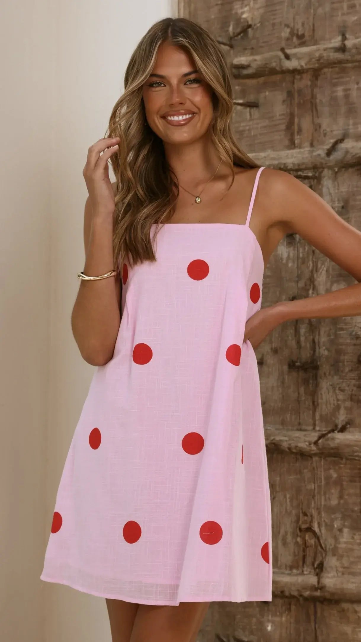 Bethani Mini Dress - Pink Red Polka