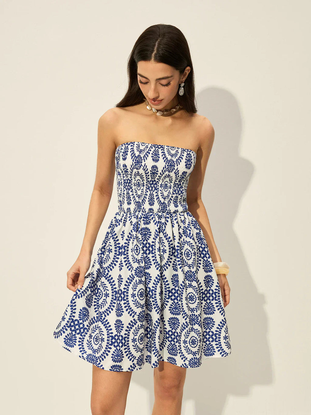 Strapless Floral Print Dress