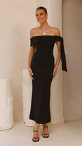Halen Off Shoulder Midi Dress - Black