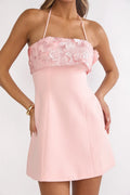 Sunbeam Kiss Foldover Floral Bust Mini Dress Blush