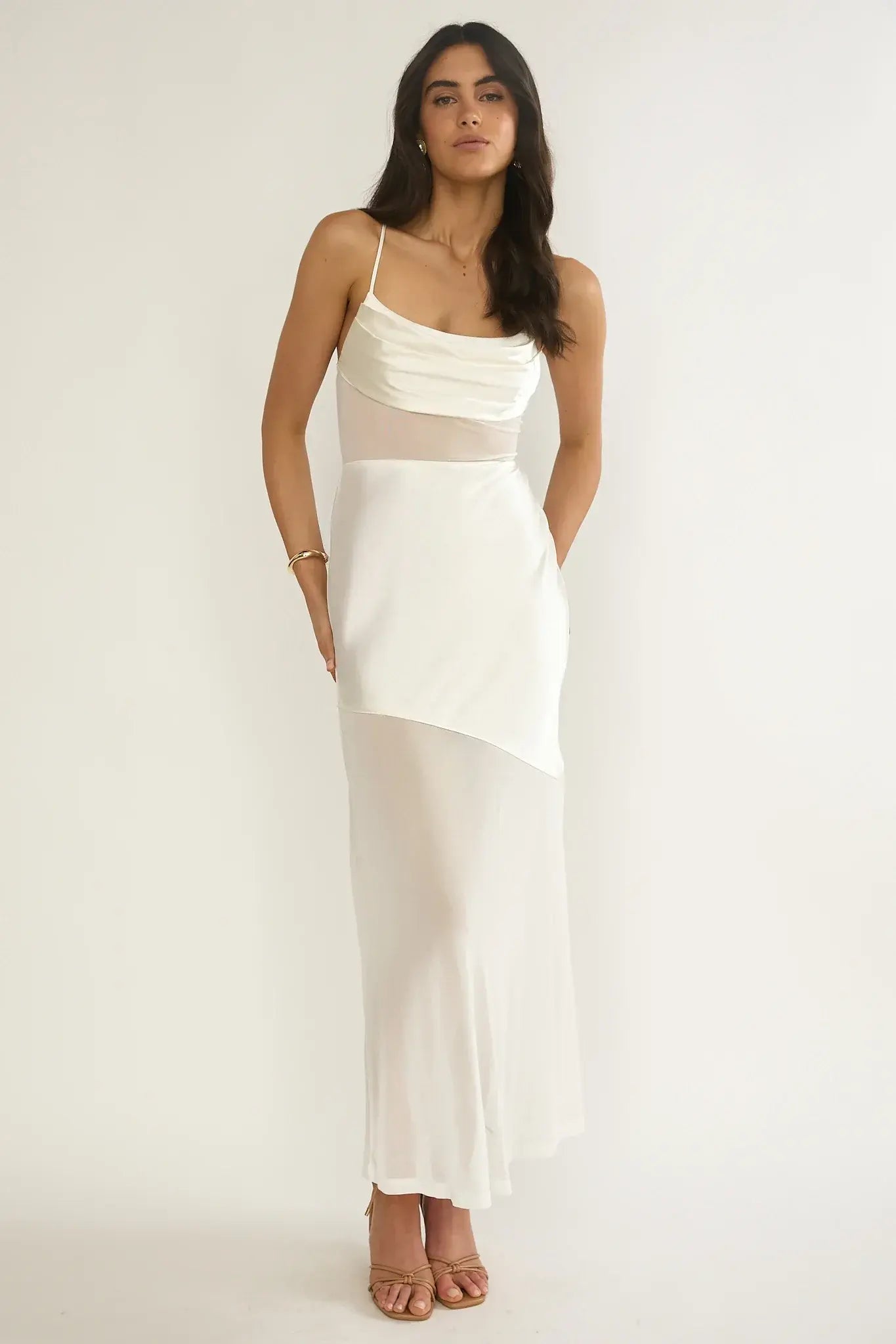 Golden Era Sheer Waist Maxi Dress Oyster