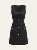 Tweed Sleeveless Button Mini Dress
