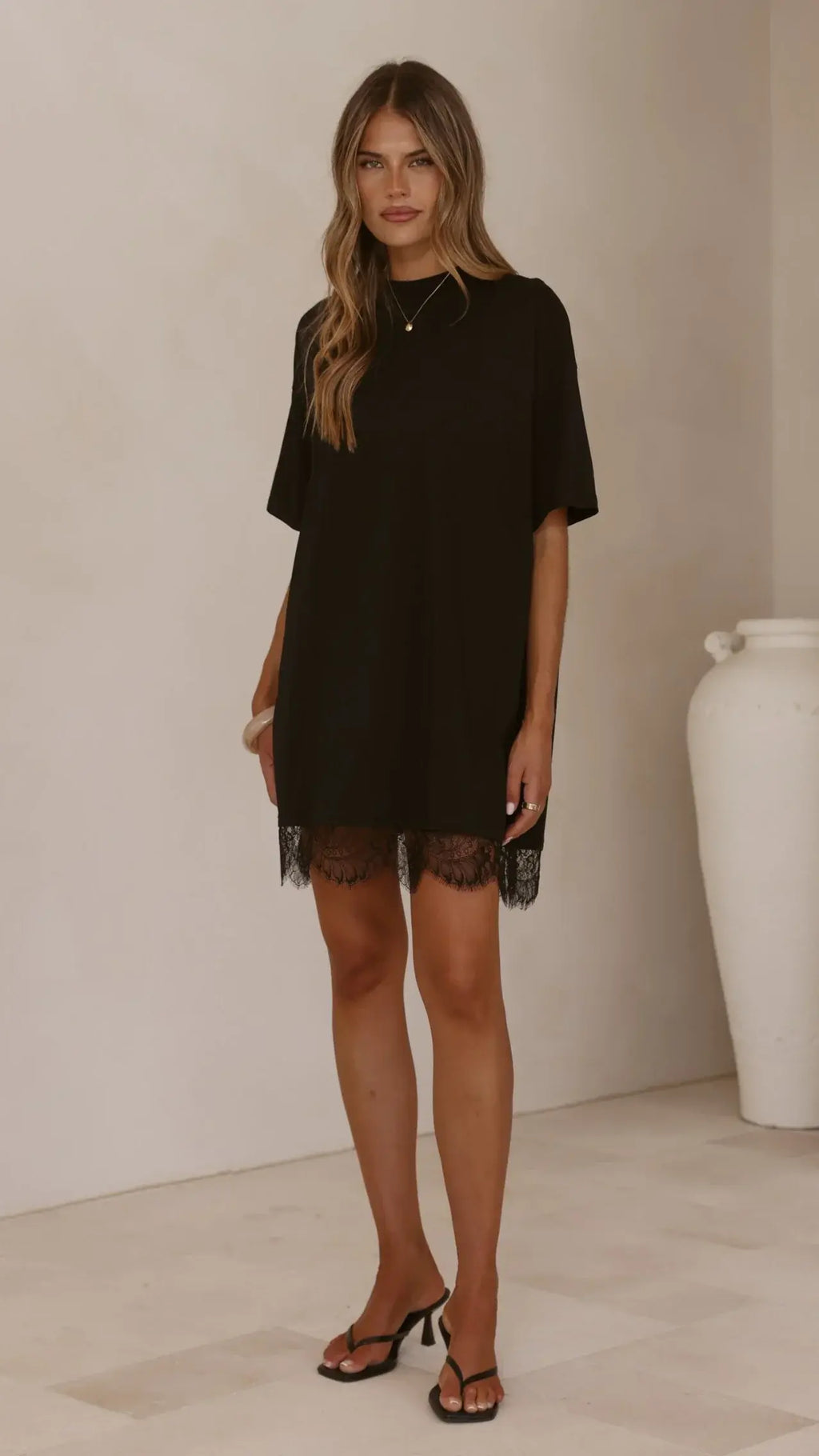 Saya T Shirt Lace Mini Dress - Black