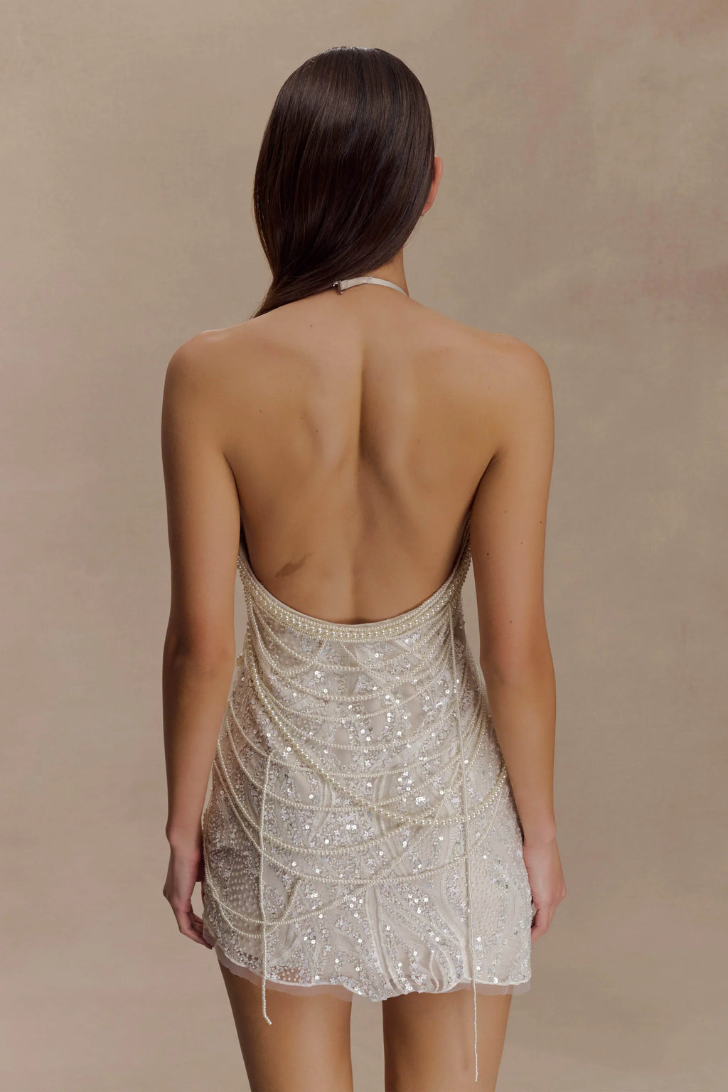 Adora Pearl Halter Mini Dress - White