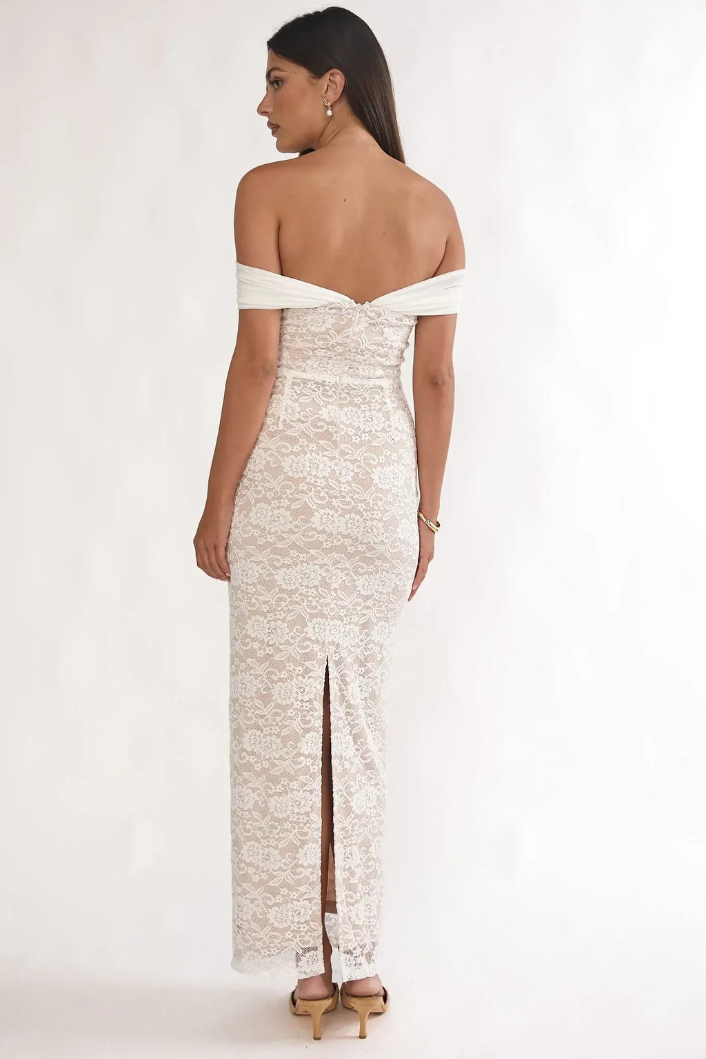 Jewelene Off-Shoulder Maxi Dress Lace White