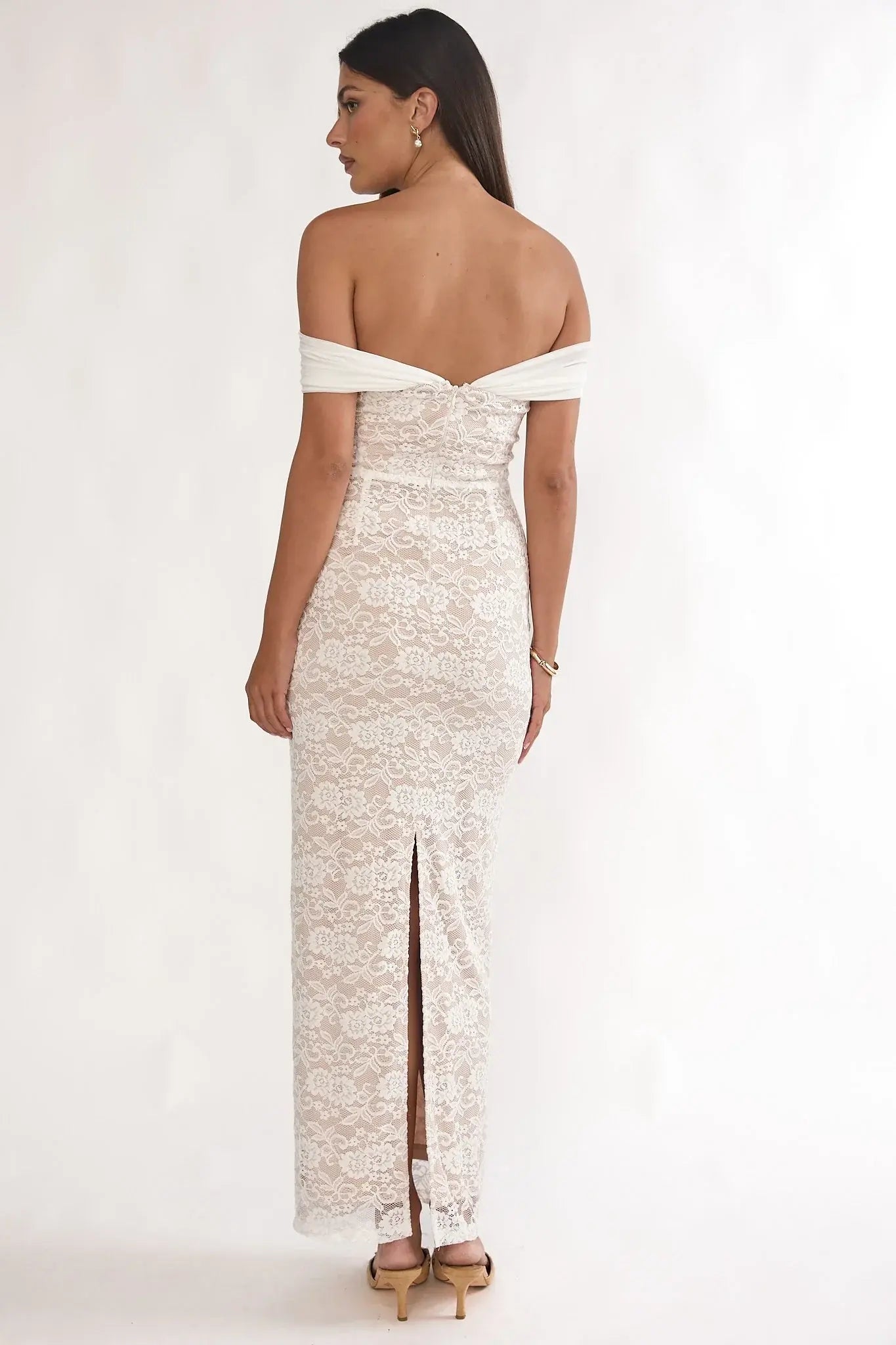 Jewelene Off-Shoulder Maxi Dress Lace White