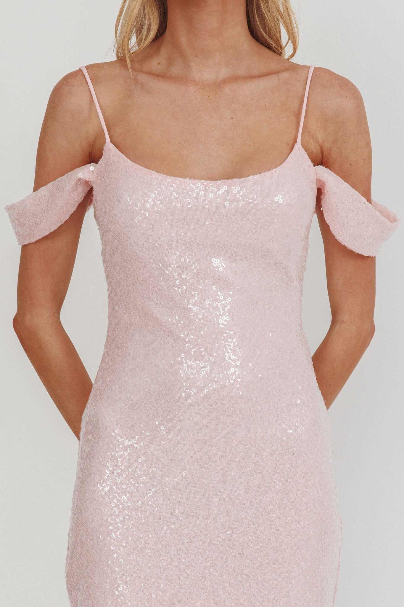 Madrid Sunset Off-Shoulder Sequin Maxi Dress Pink