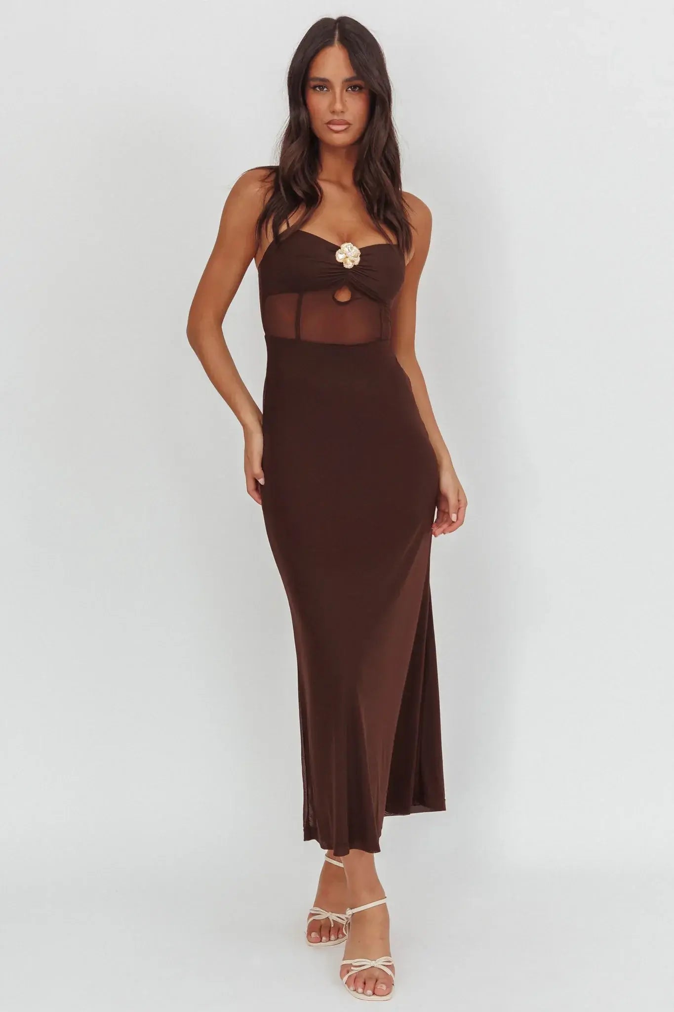Such A Libra Sheer Bodice Maxi Dress Chocolate