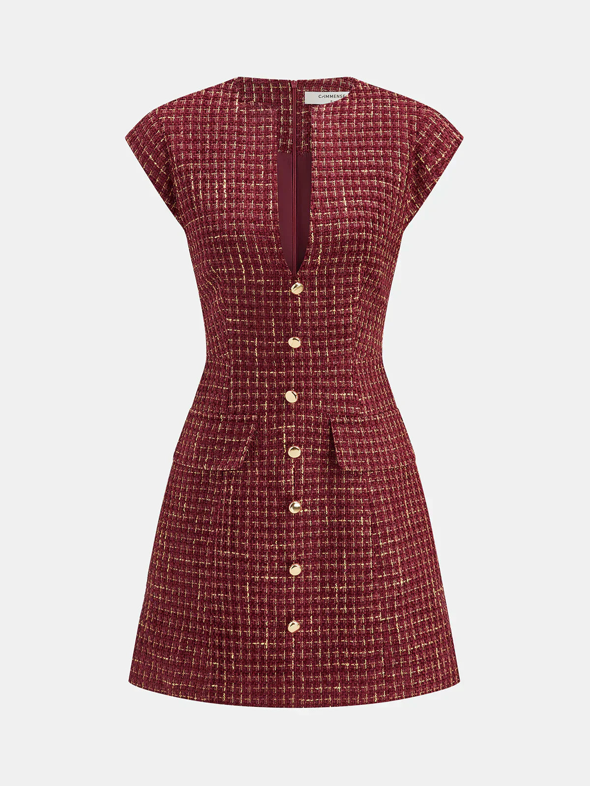 Metal Button Tweed Sleeveless Mini Dress
