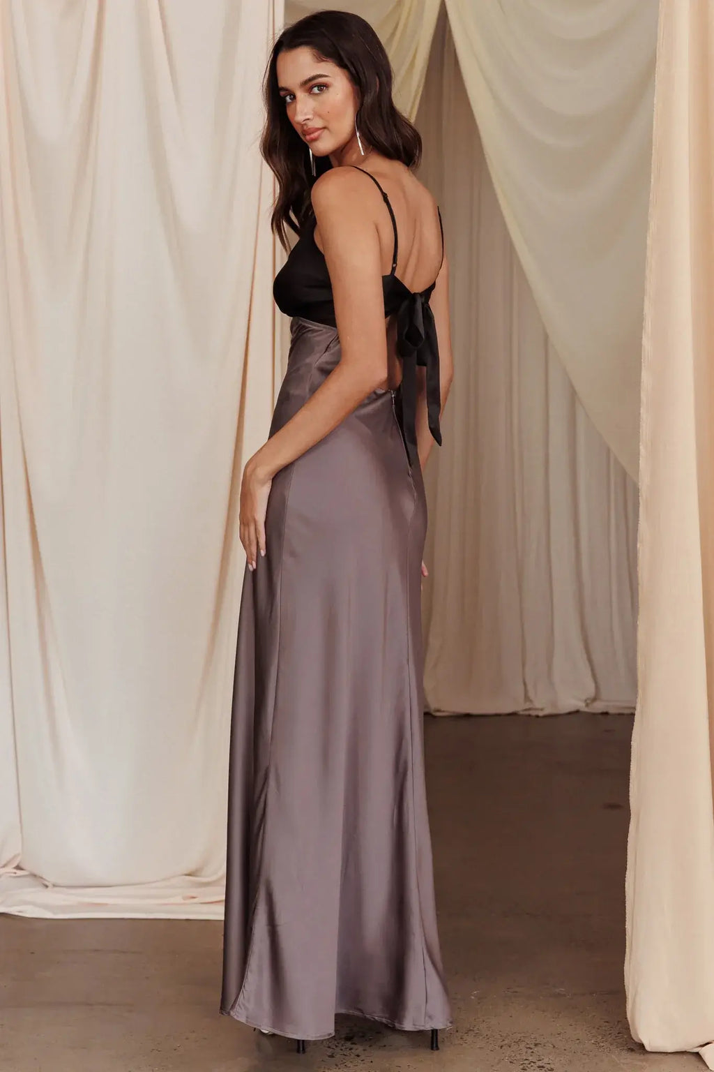 Bayleigh Low Bow Tie Back Dress Charcoal