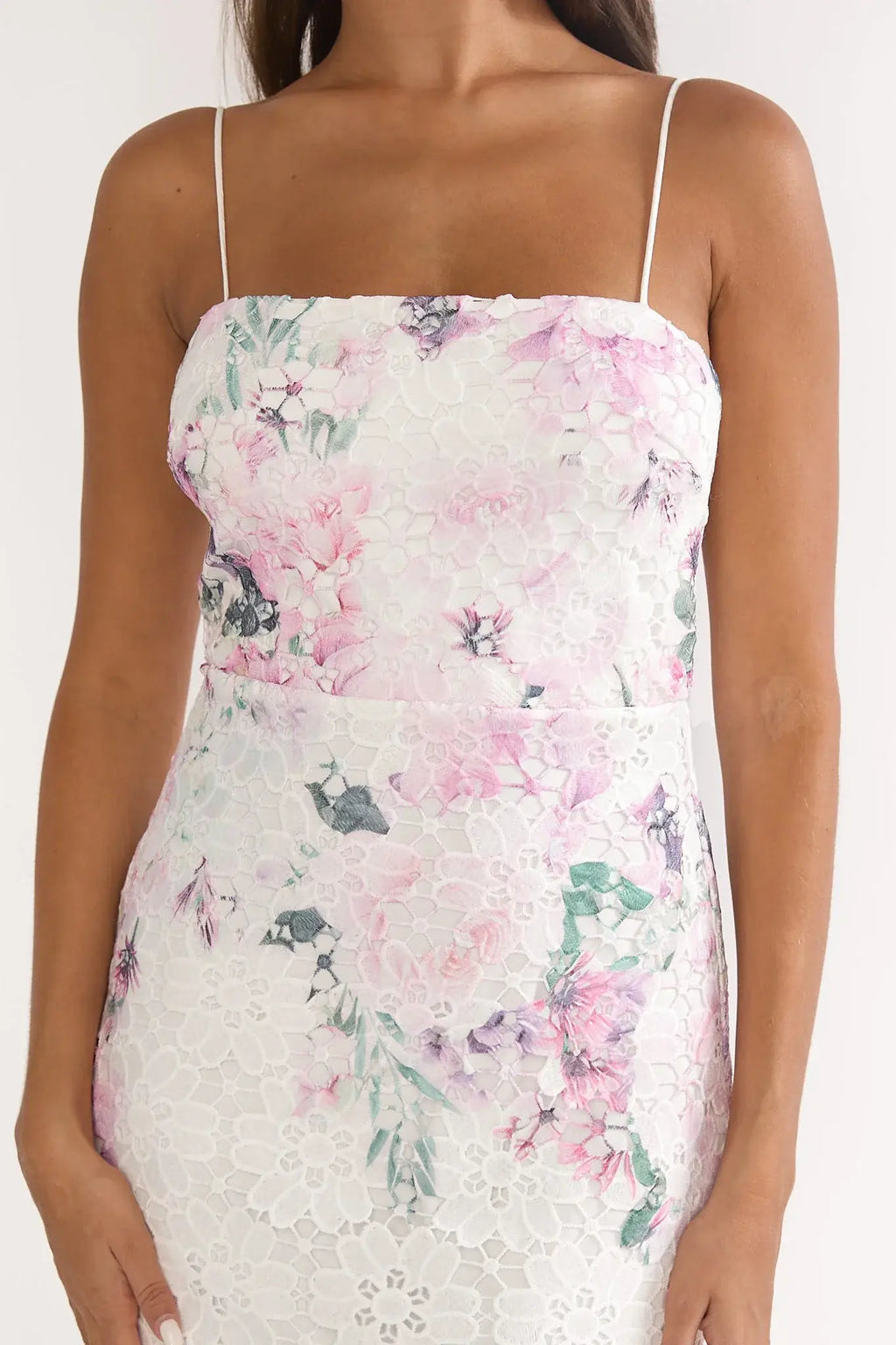 Kaela Crochet Overlay Maxi Dress Floral Pink