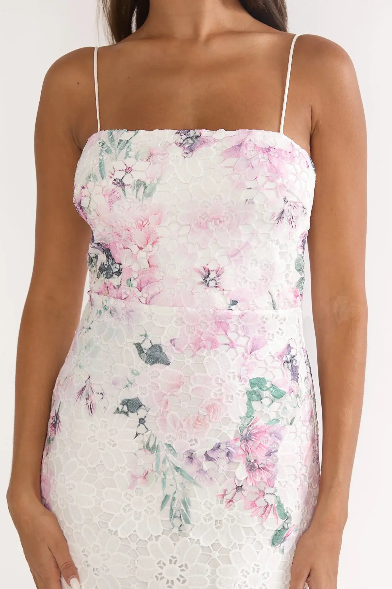 Kaela Crochet Overlay Maxi Dress Floral Pink