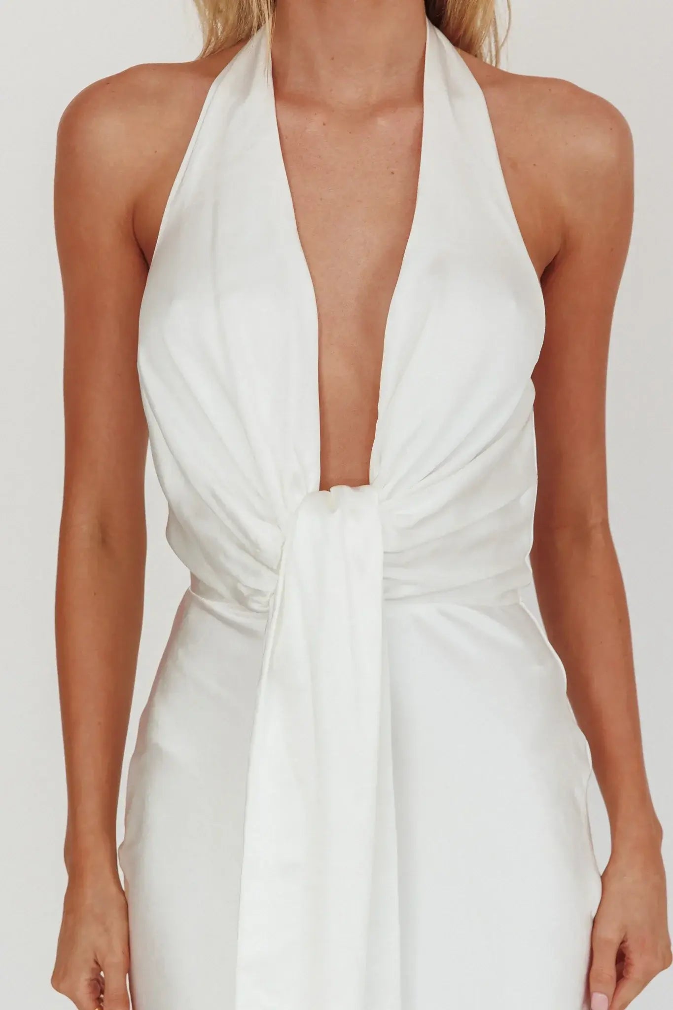 Make Believe Plunging Halterneck Maxi Dress Oyster