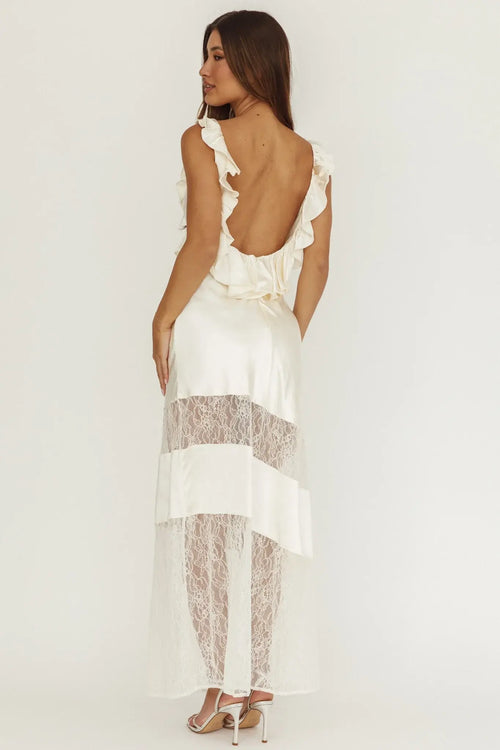 Alba Frill & Lace Trim Maxi Dress Oyster
